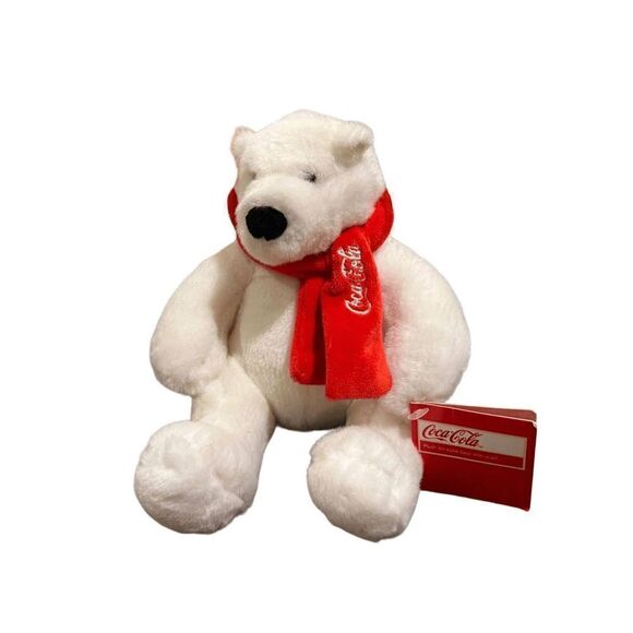 Christmas Coca Cola Polar Bear Plush Stuffed Animal Toy 2011 Red Scarf 6" - Picture 7 of 7
